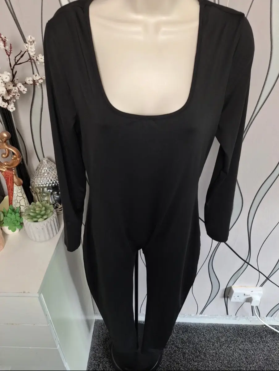 Shein Petite Black Long Sleeve Stretch Jumpsuit UK 10 12