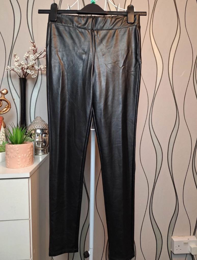 Lalita Faux Leather Leggings Black High Waist Stretch UK 8-10