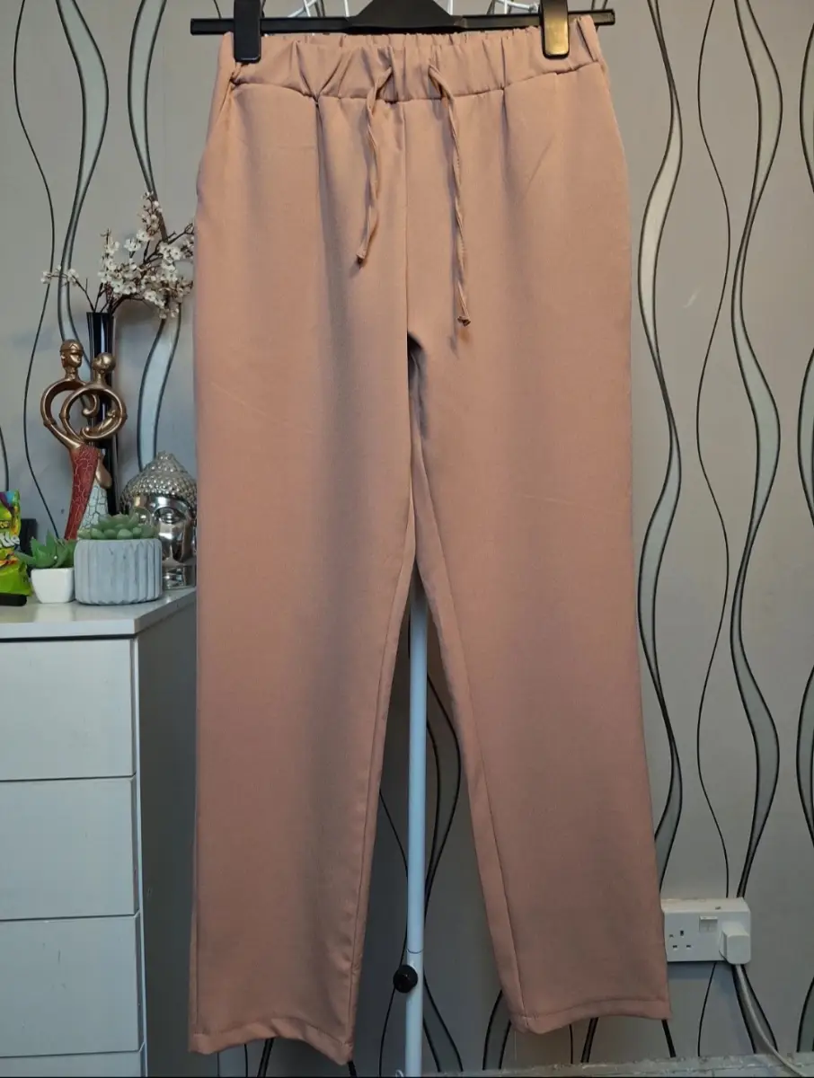 Dark Pink Straight Leg Trousers Elastic Waist Pockets UK 12-14