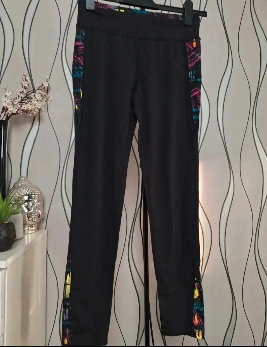 Black Sports Leggings XS UK 4-6 Stretch Gym Running Yoga Activewear