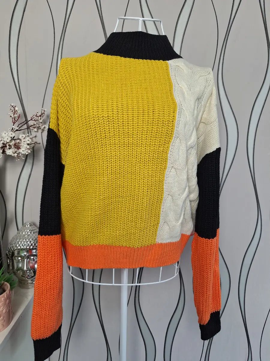 SHEIN Colour Block Cable Knit Jumper M UK 12-14