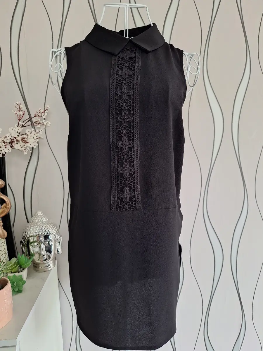 Savida Black Lace Panel Tunic Top Size 8