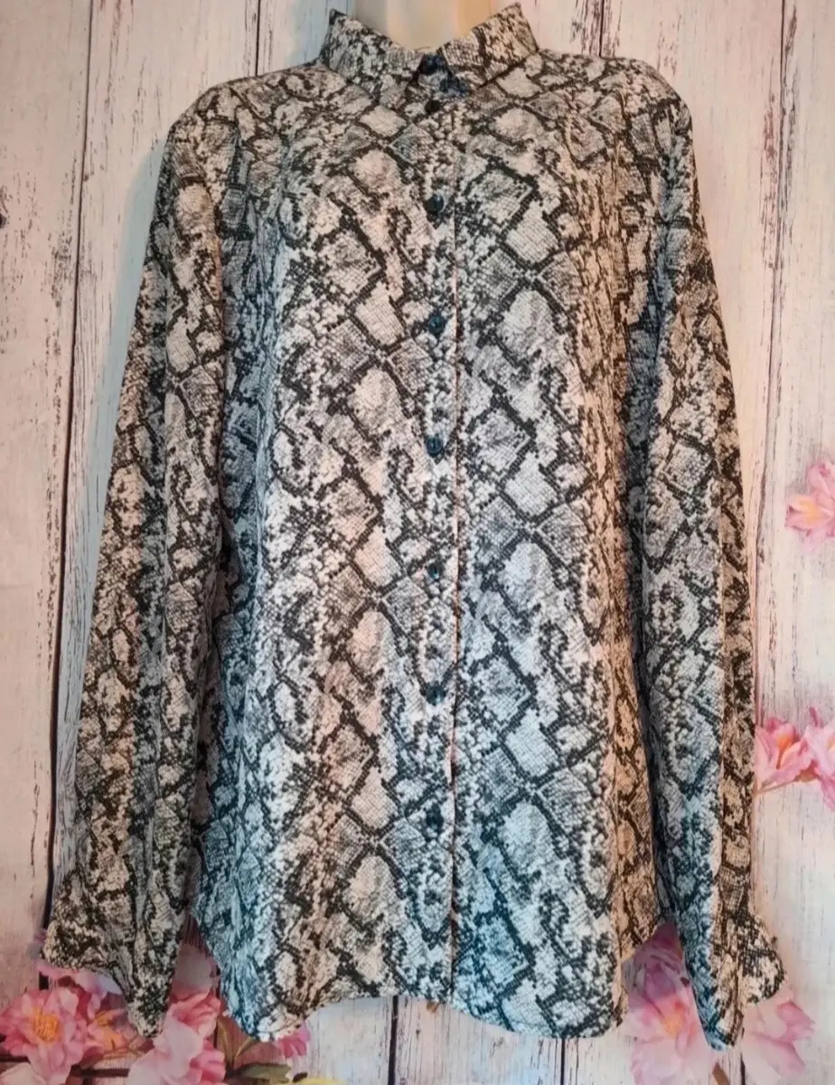 New Look Snake Print Shirt UK 16 Button Front Long Sleeve