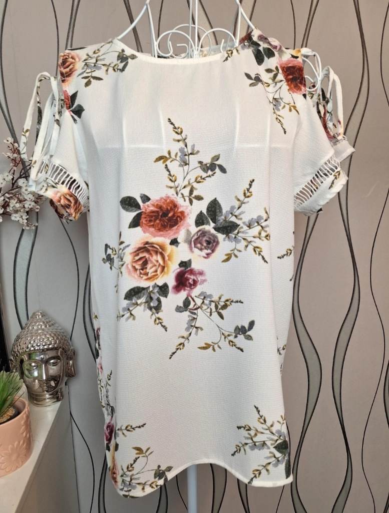 Exquiss's Floral Blouse White Multicolour UK 12-14