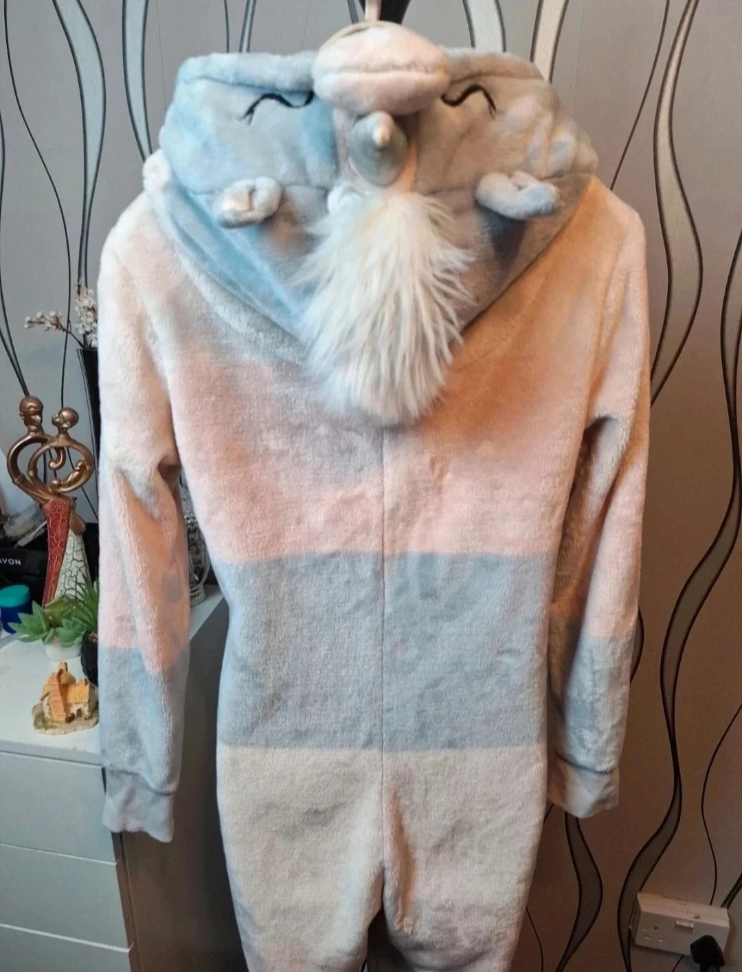 Next Unicorn Onesie Pink Grey Hooded Fleece Pyjama S UK 8-10