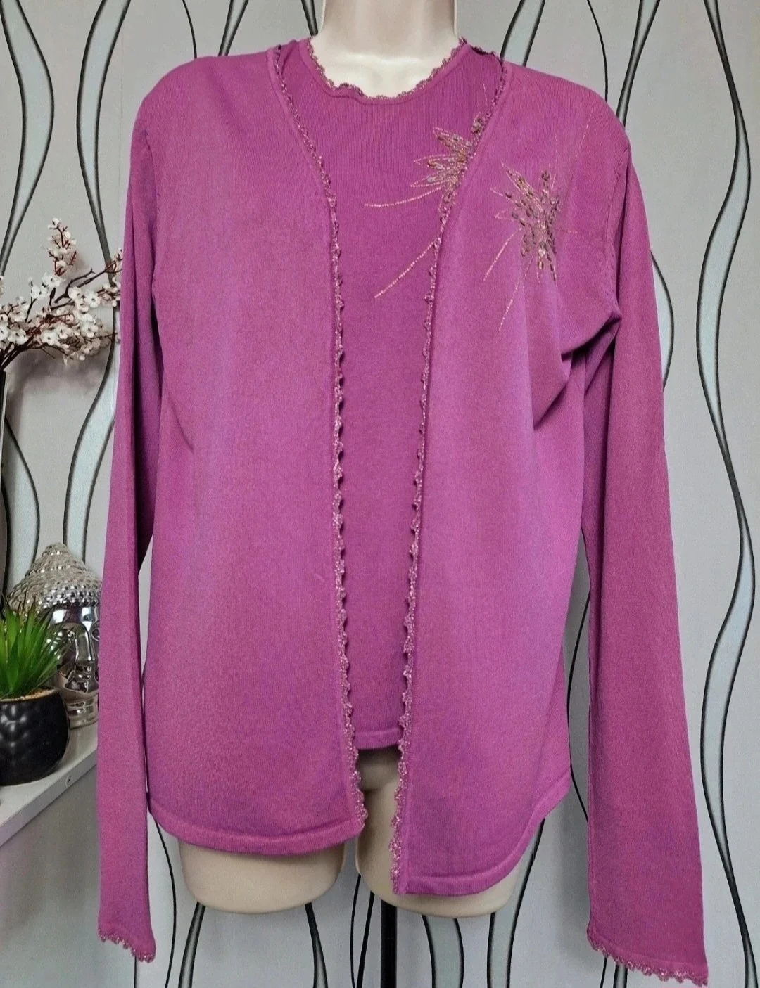 Dunnes Stores Purple Cardigan & Top Set Sequin Detail UK 10-12