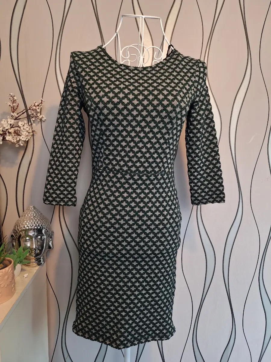 Stradivarius Green Pattern Bodycon Dress UK 8-10