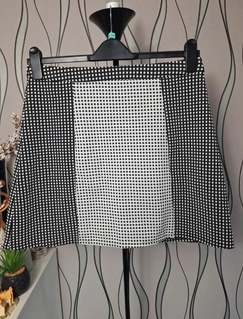 Missguided Black White Check Mini Skirt UK 14