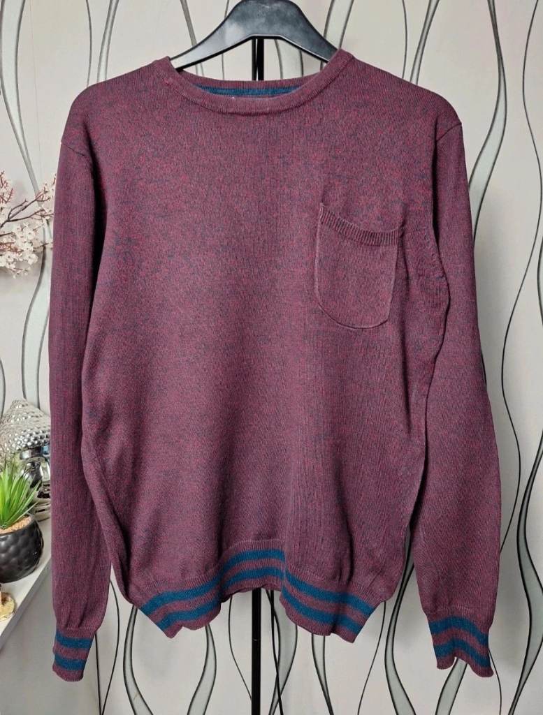 Twisted Soul Men's Burgundy Cotton Jumper Size M