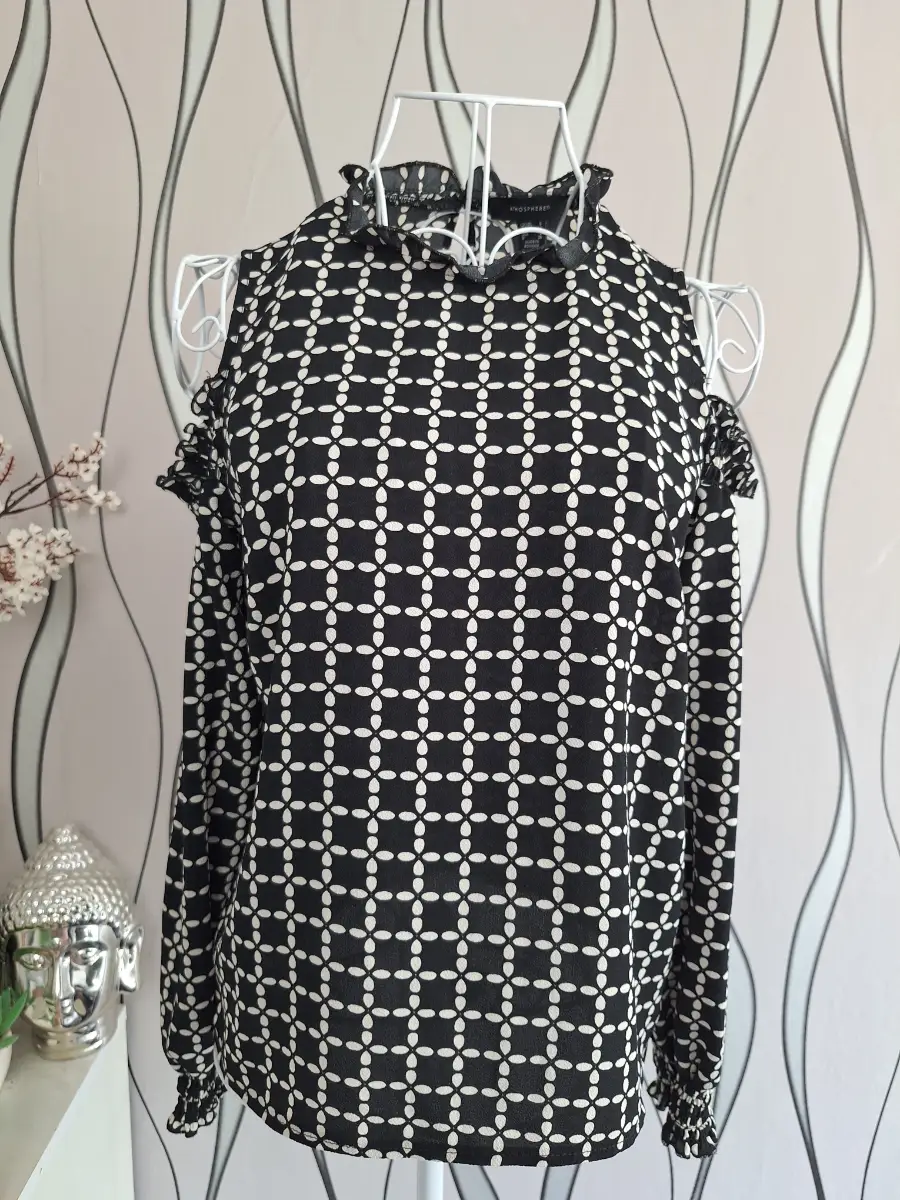 Atmosphere Black White Cold Shoulder Blouse UK 6