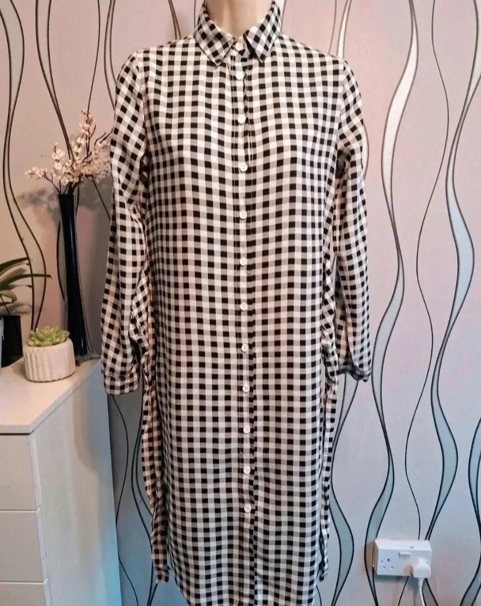 Atmosphere Gingham Shirt Dress Black White Check Button UK 6