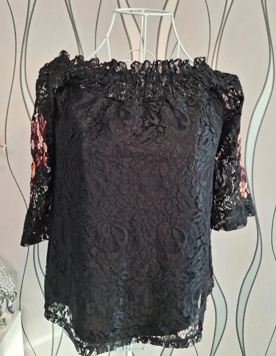 New Look Black Lace Off Shoulder Top UK 12