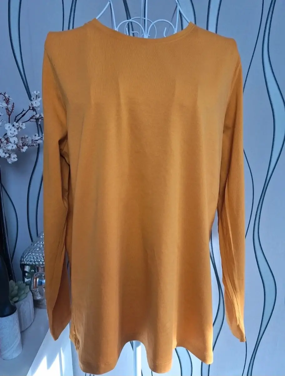 Dunnes Stores Mustard Long Sleeve Cotton Stretch Top UK 16-18