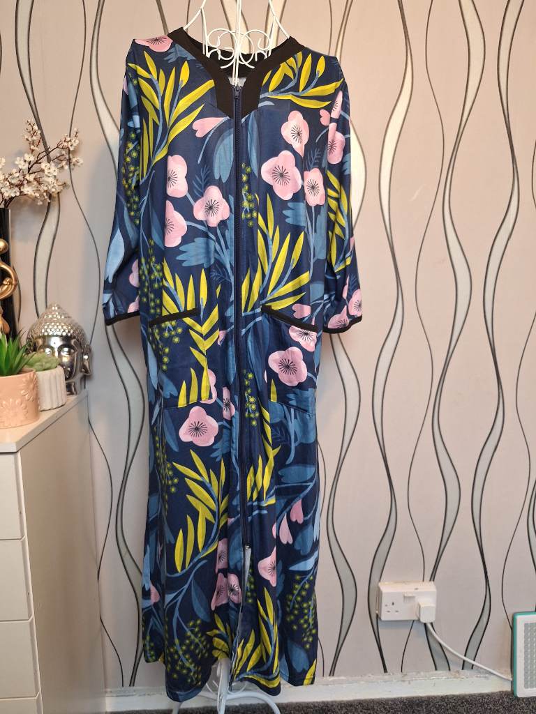 Floral Zip Front House Dress With Pockets UK 16 18
