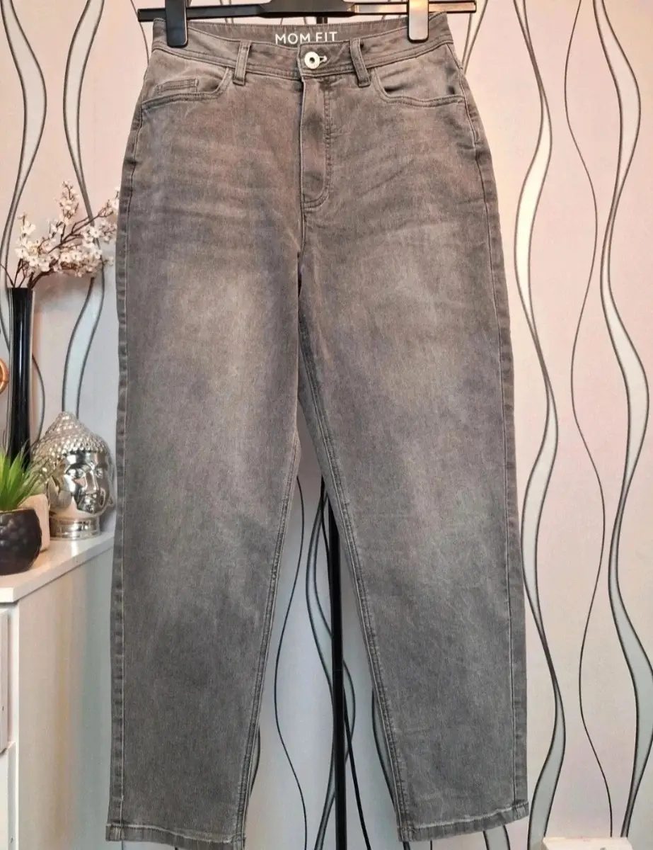 Taifun Grey High Waist Mom Fit Cropped Jeans UK 10