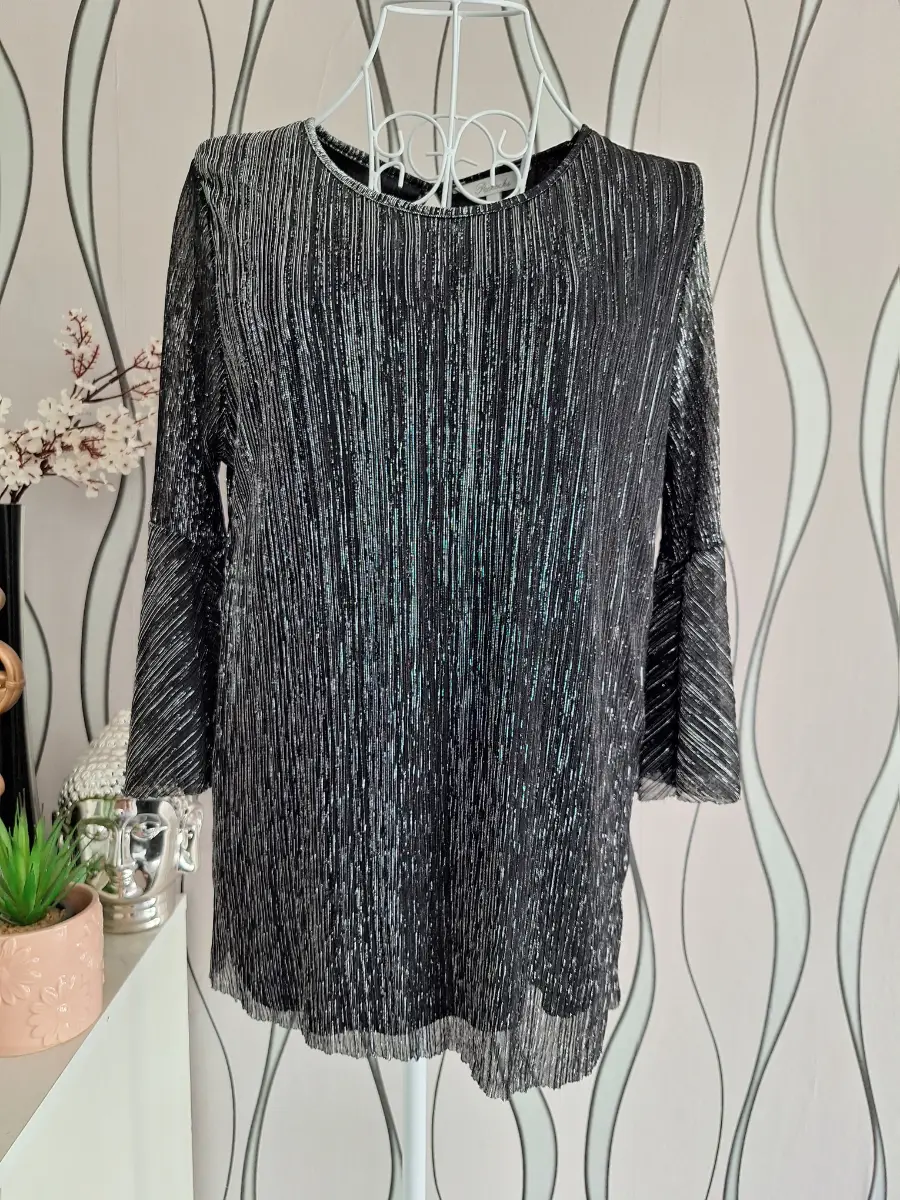 Peacocks Black Silver Metallic Pleated Blouse UK 16