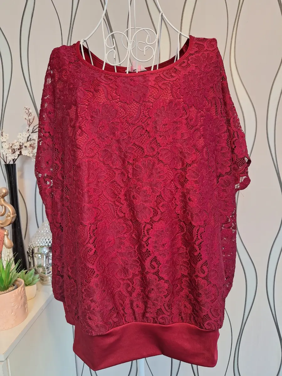 Julipa Burgundy Lace Tunic Top Fully Lined UK 20 Plus Size