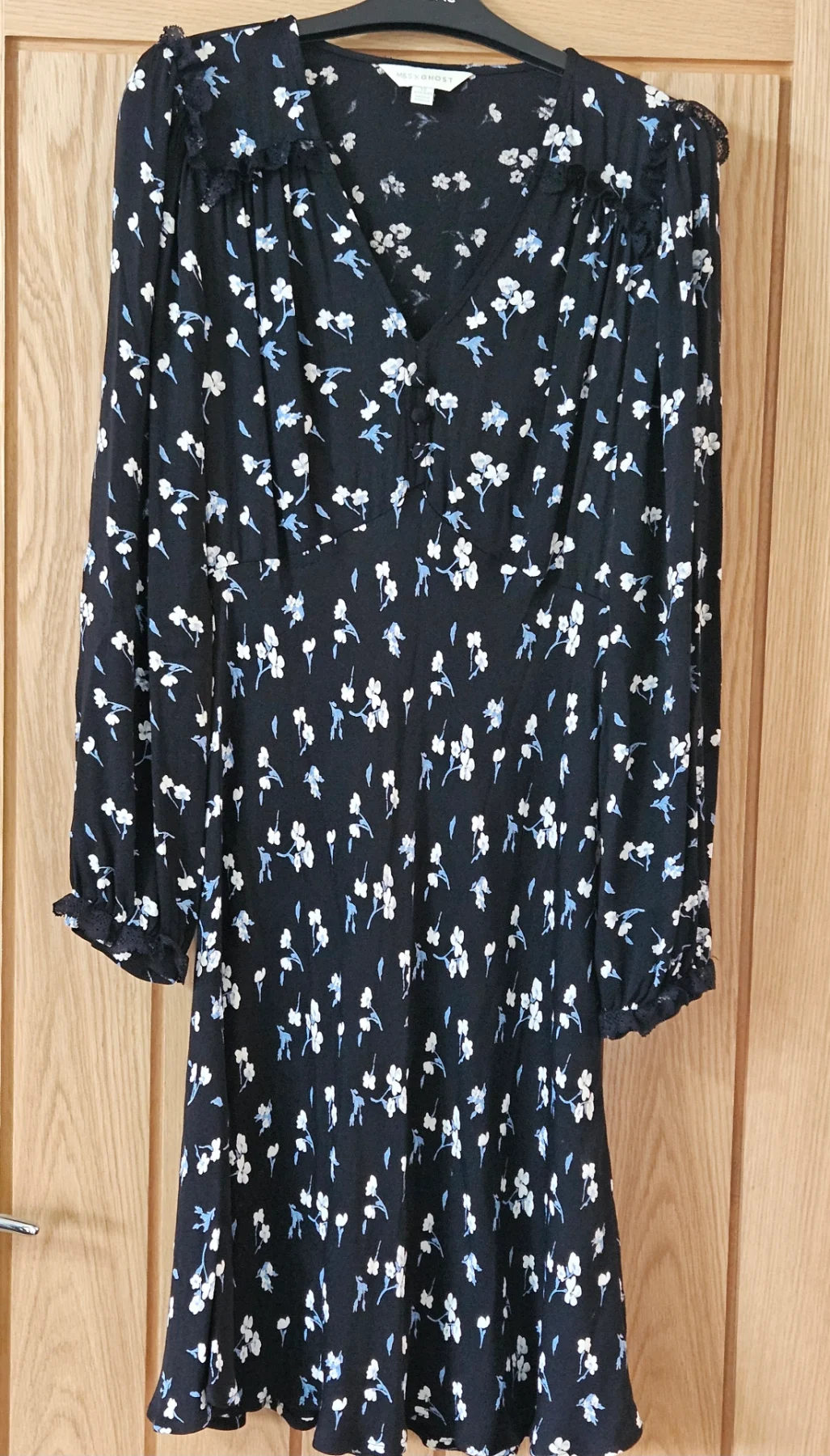 M&S x Ghost Black Floral Print Dress Size 12