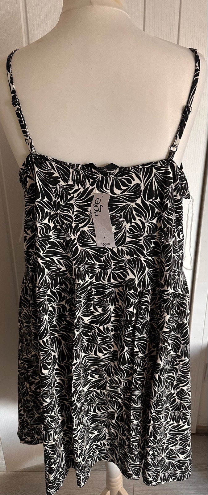 George at ASDA Black & White Palm Leaf Cami Dress - UK Size 22 - Brand New With Tags