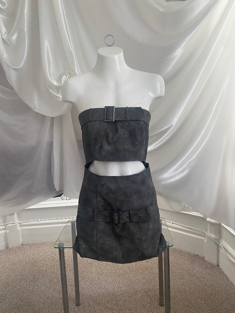 Beautiful silver grey strapless mini dress