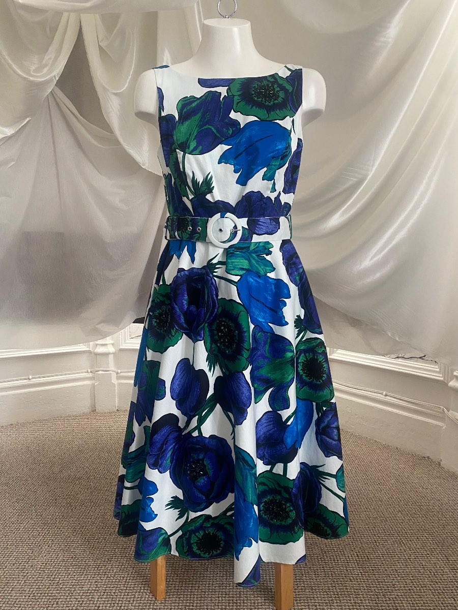 Blue and White Floral Print Summer Dress