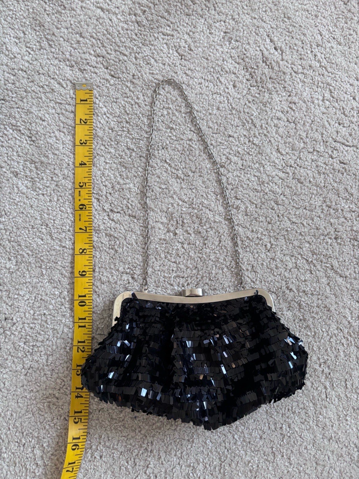 Next black sequin fringe layered y2k 00s evening bag purse clutch, detachable strap, chunky clasp