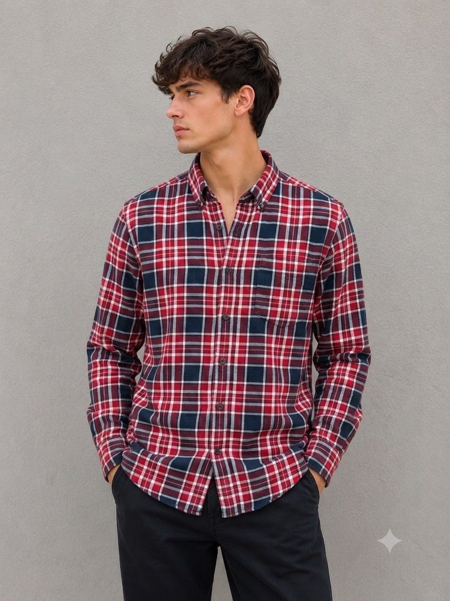 Men’s vintage long sleeve plaid shirt