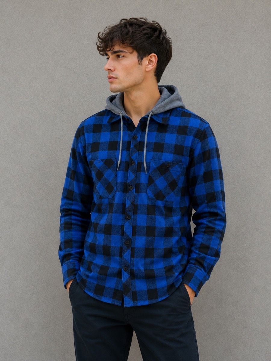 Men’s unbranded long sleeve checkered shirt with hood