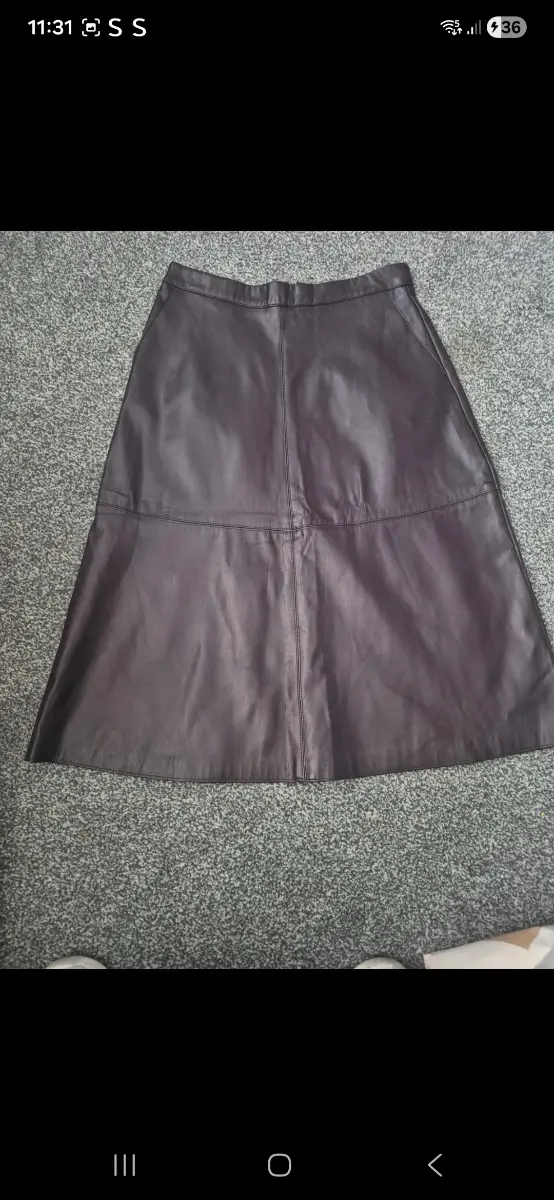 Burgundy faux leather knee length skirt