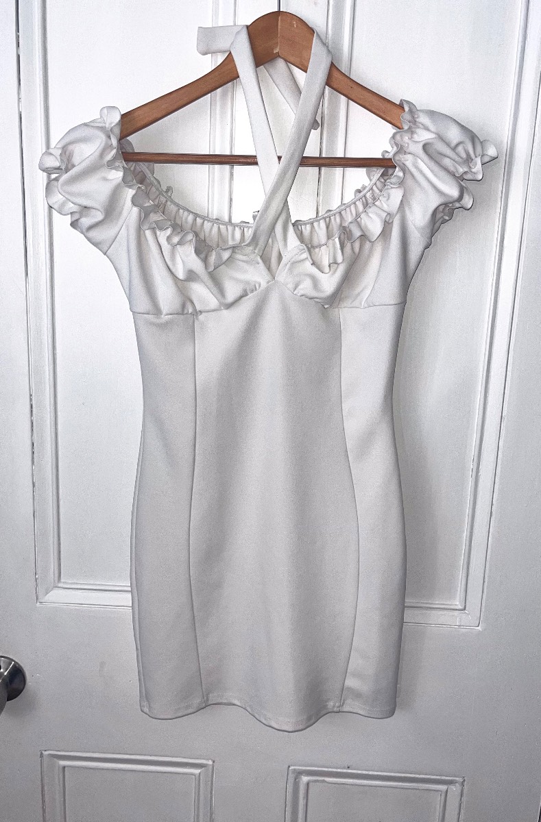Missguided white off the shoulder tie neck dress size 8
