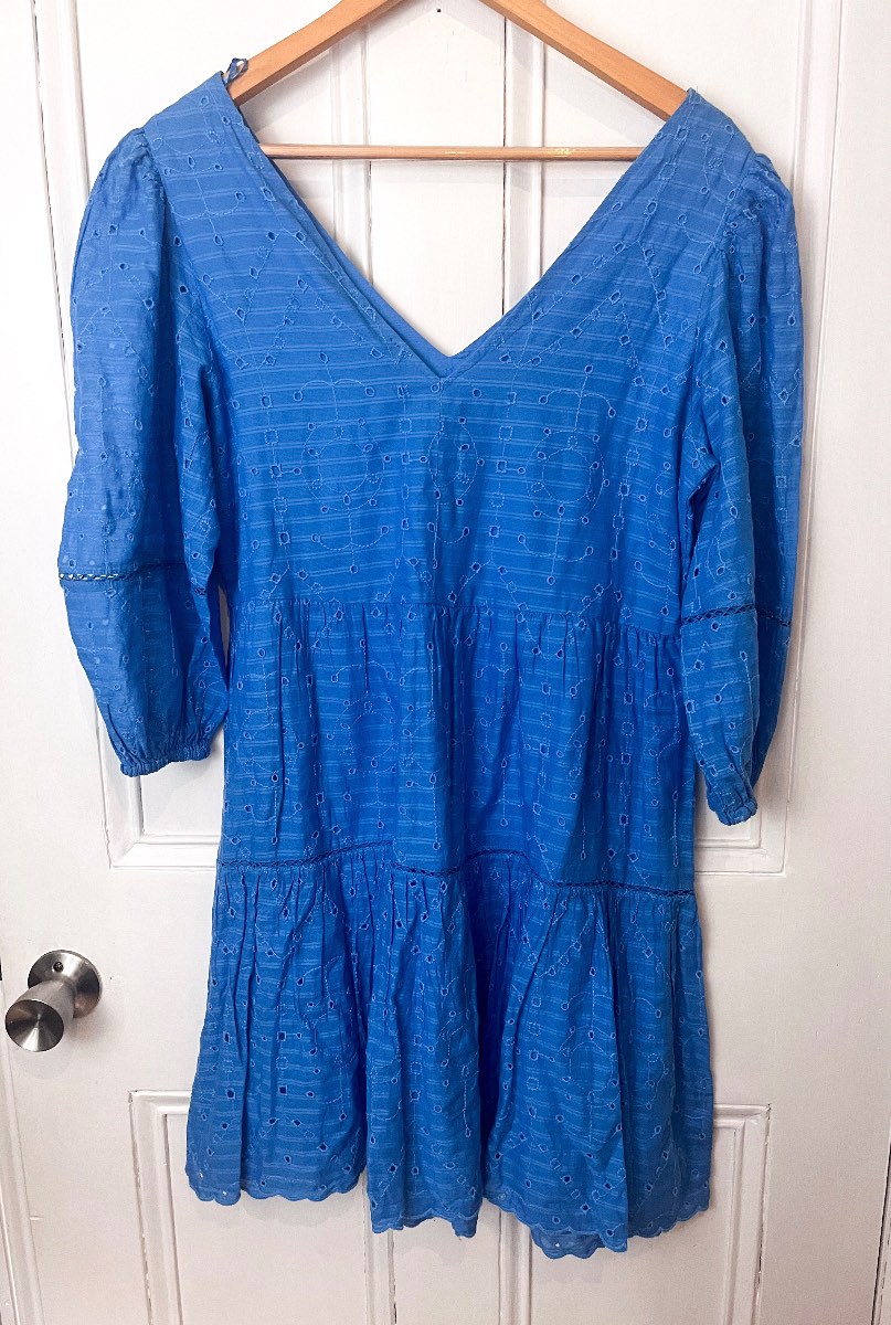 womens blue 3/4 sleeve blue smock 3/4 sleeved dress size 10 NWT summer holiday