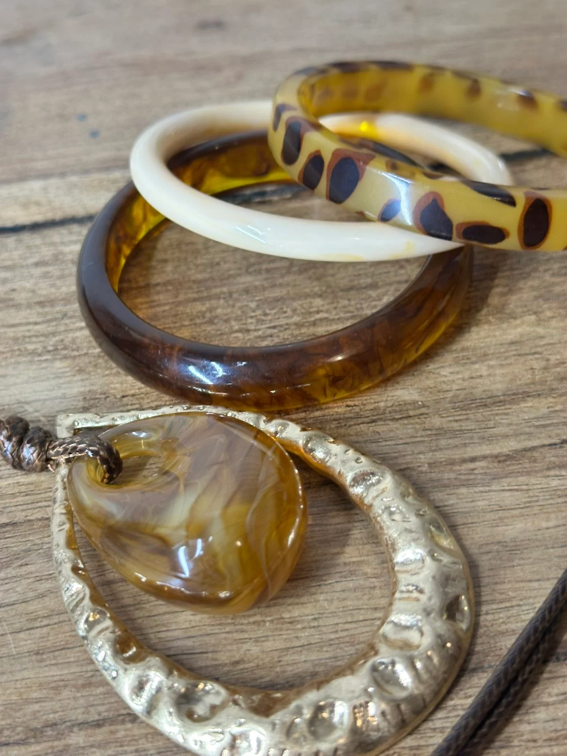 3 Resin Bangles & Statement Pendant Necklace Bundle