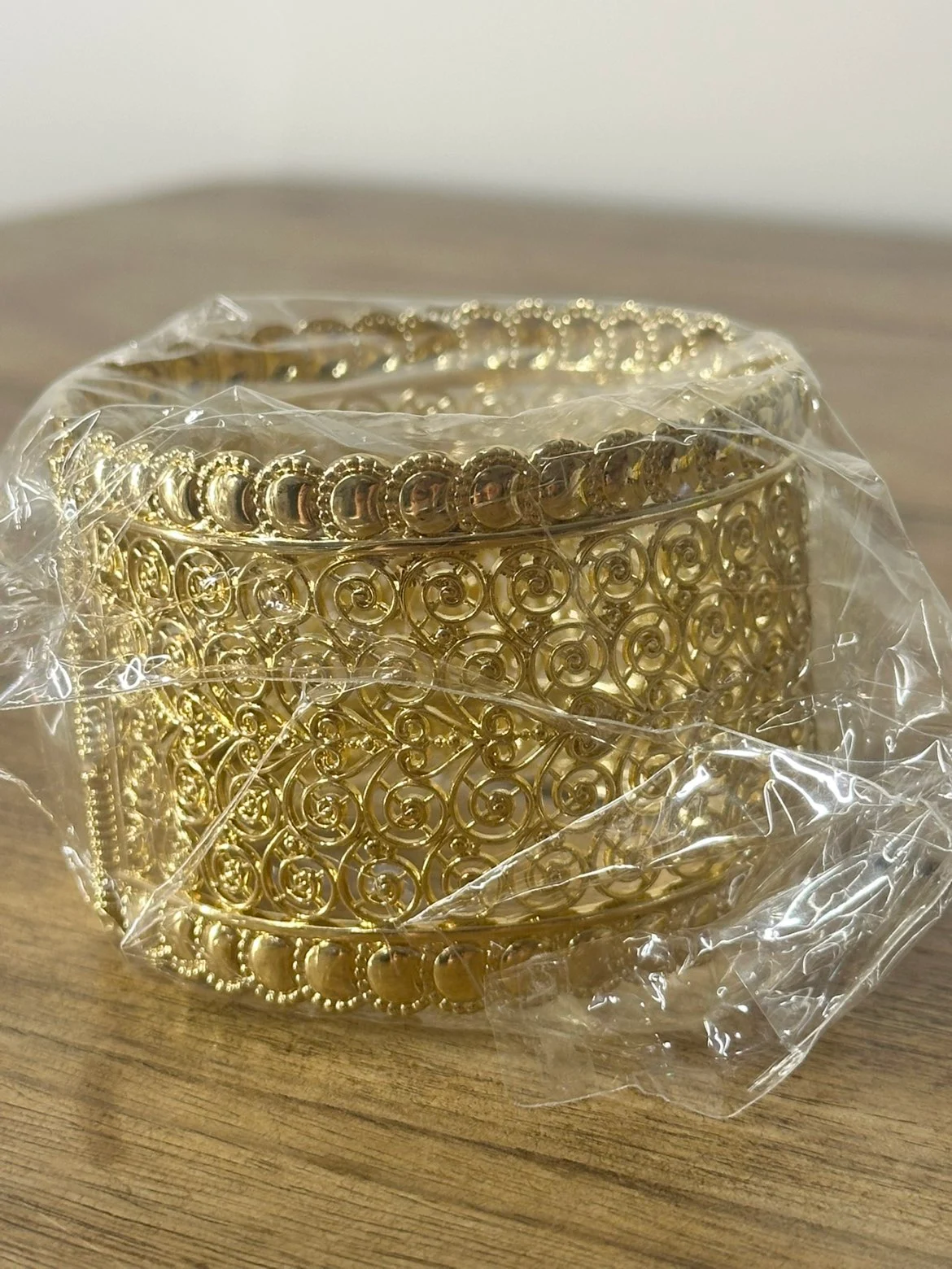 Gold Tone Wide Filigree Cuff Bracelet – Statement Jewellery