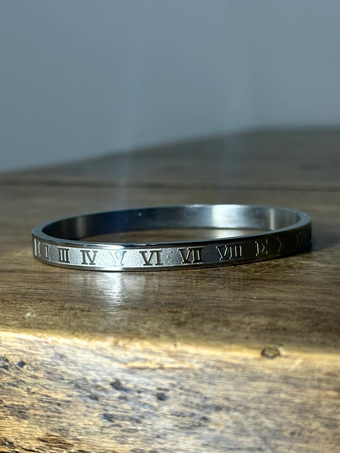 SHEIN Silver Stainless Steel Roman Numeral Bangle Bracelet