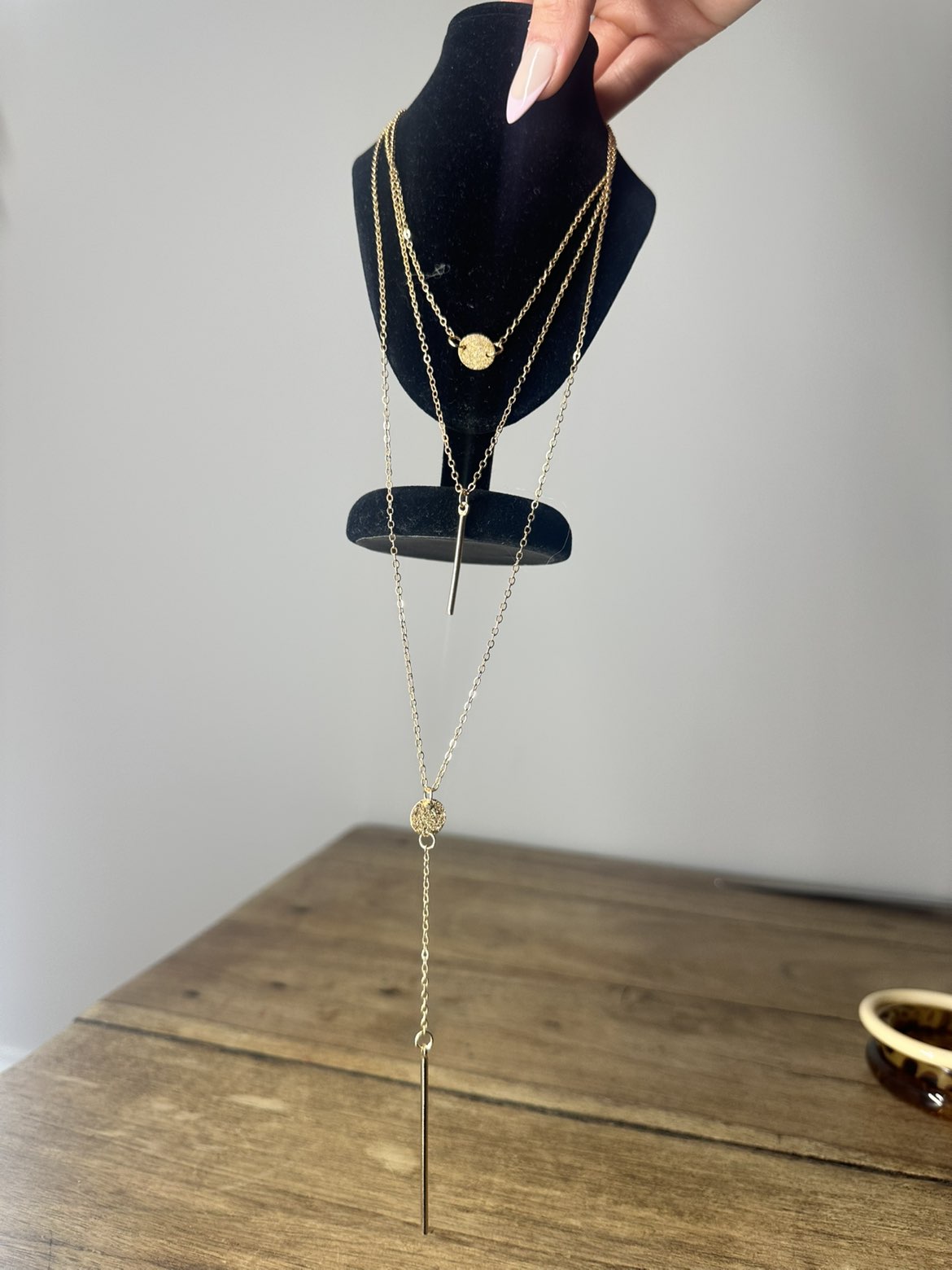 Gold Tone Layered Multi Chain Long Pendant Necklace