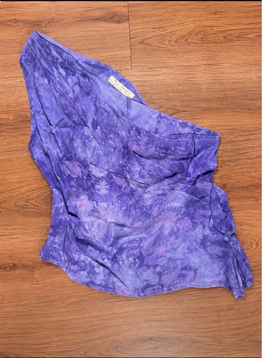 💜 Y2K Purple Tie Dye One Shoulder Boho Festival Top UK 8/10
