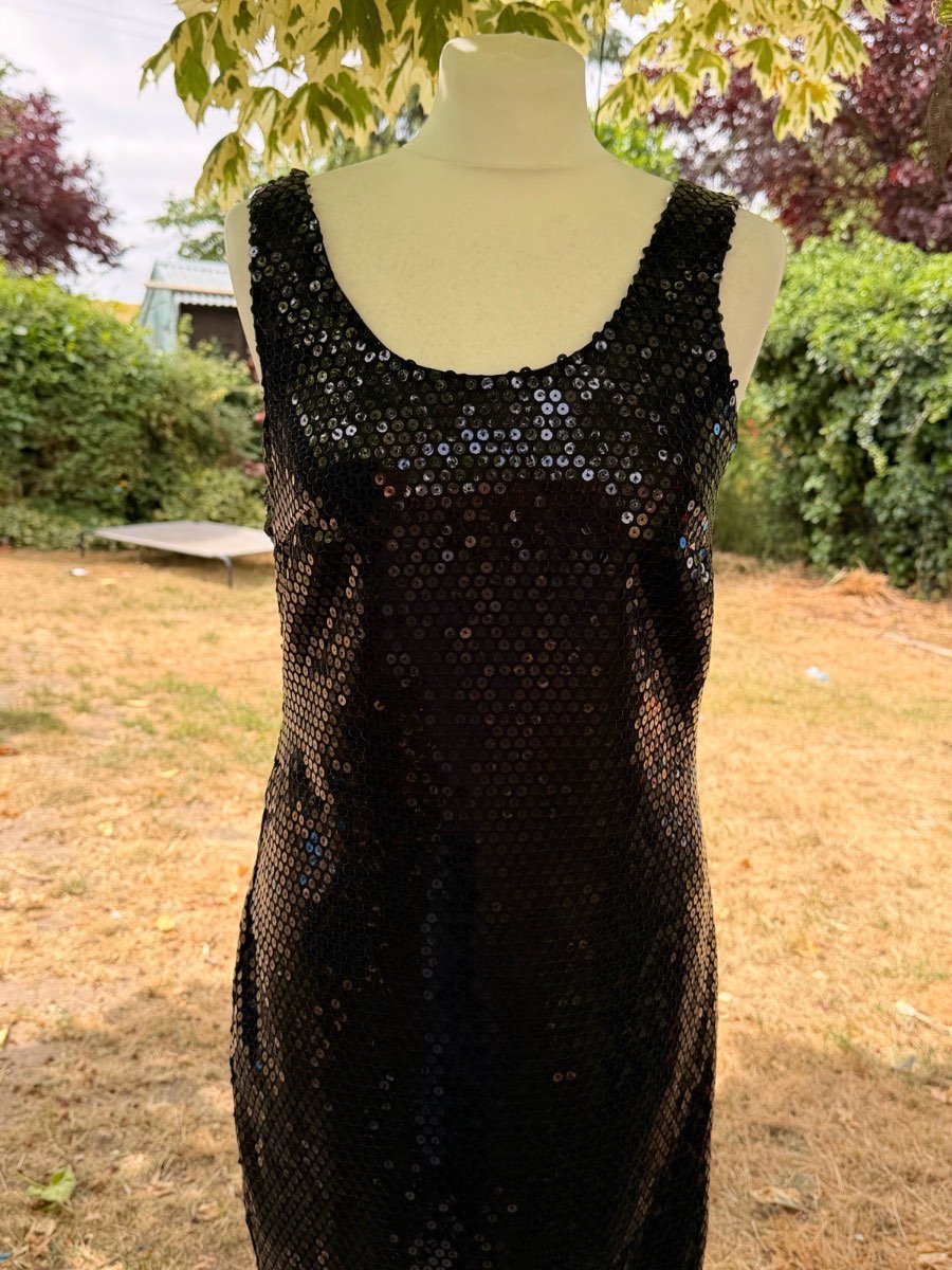 Y2K Jessica Black Sequin Mini Dress Party Cocktail Size 12