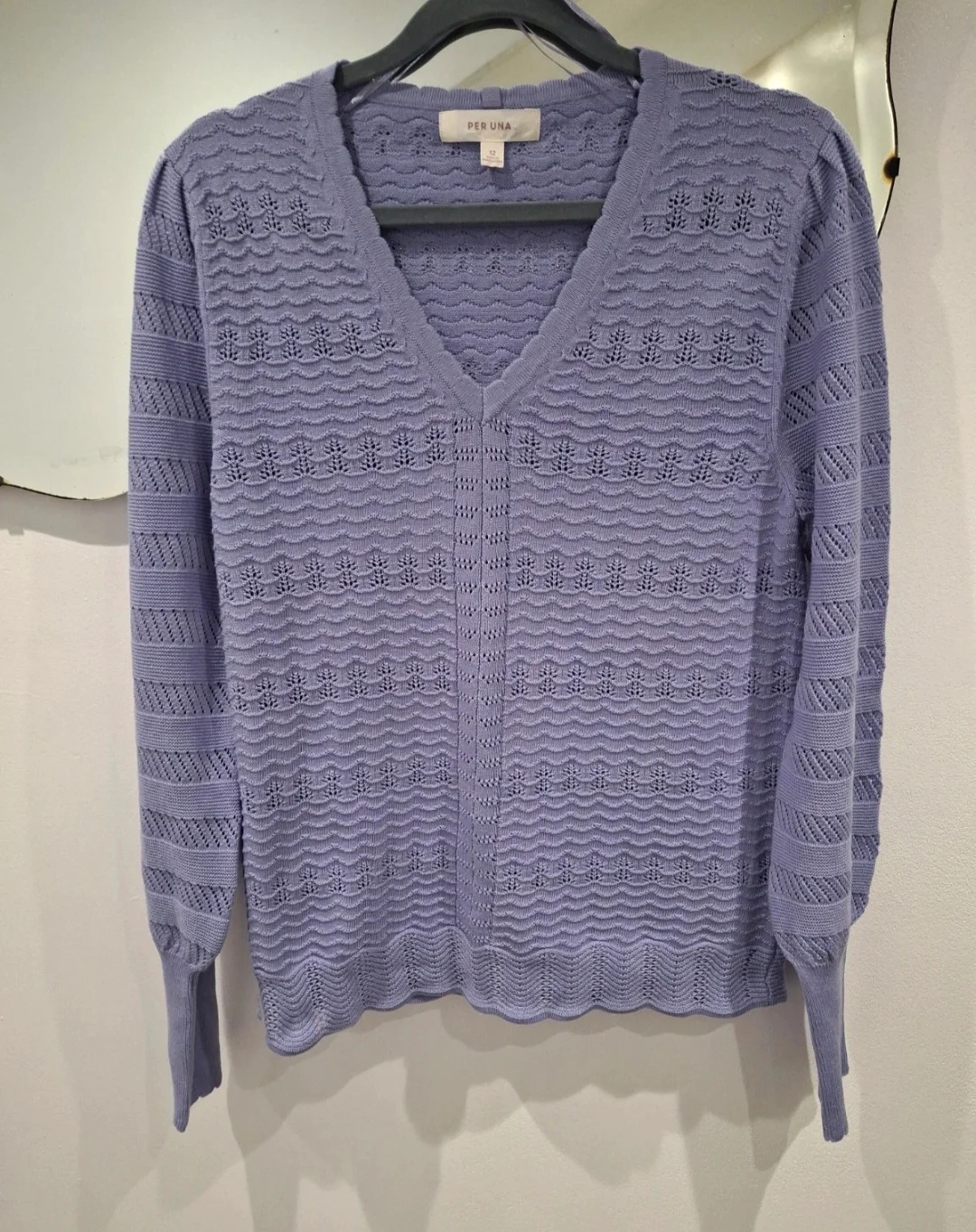 Per una lilac pointelle scalloped v neck jumper 12