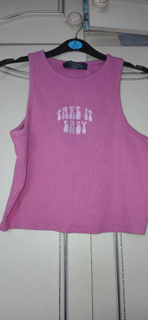 Womens pink crop top vest, size 14