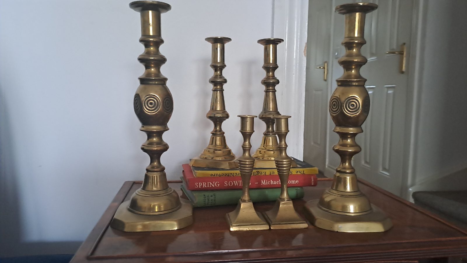 6 brass candle holders vintage