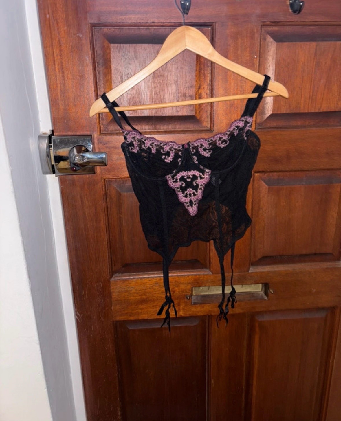 Black Lace Corset with Pink Detailing & Garter Straps