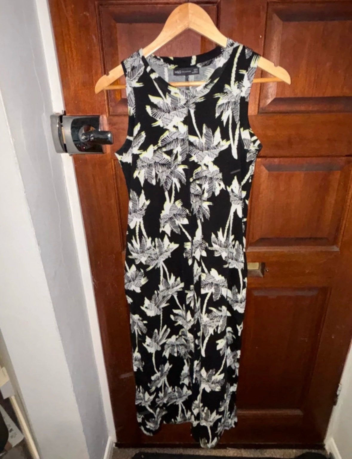 Chic Black & White Palm Print Dress