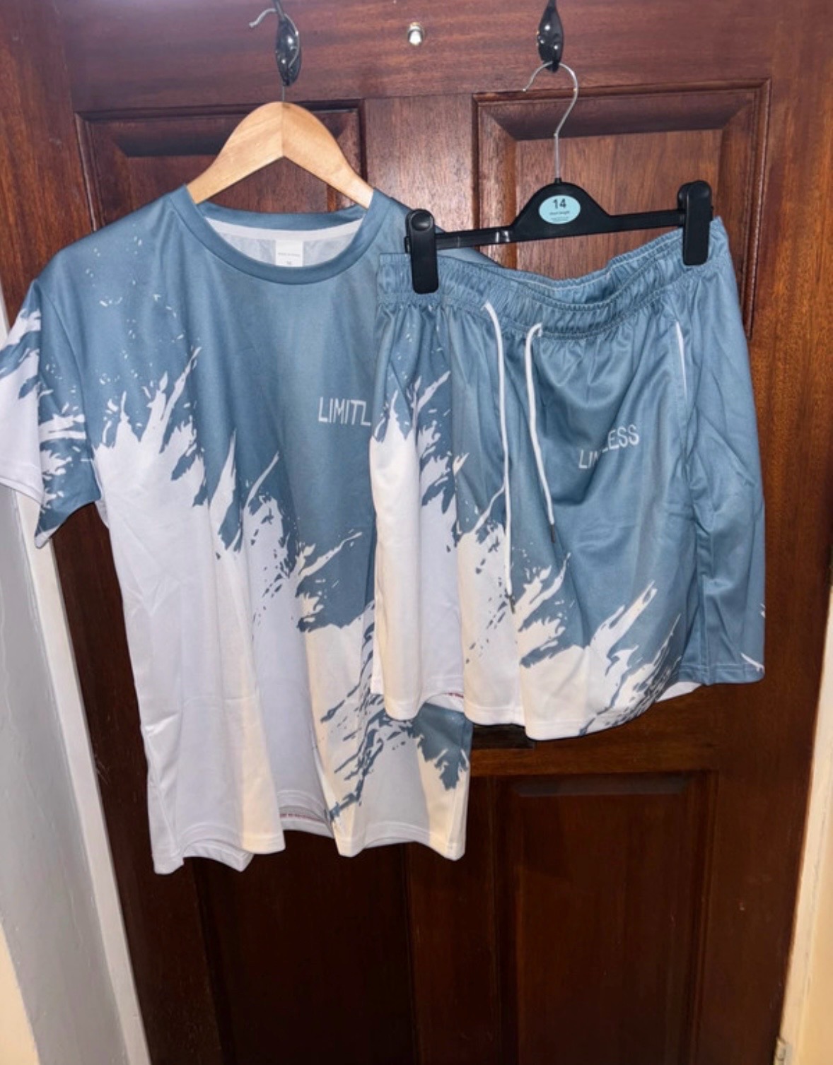 Limitless blue/grey & white splatter print T-Shirt & Shorts Set
