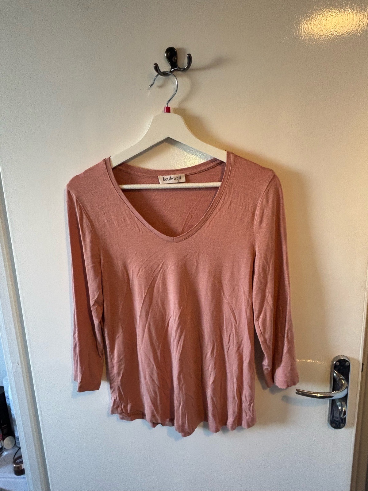 Dusty Rose V-Neck 3/4 Long Sleeve Top - Size Small