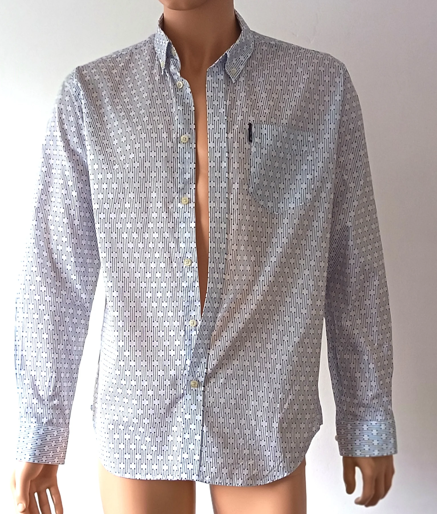 Ben Sherman Men's Shirt Long Sleeve L Cotton Logo wedgewood Blue/White Ex con