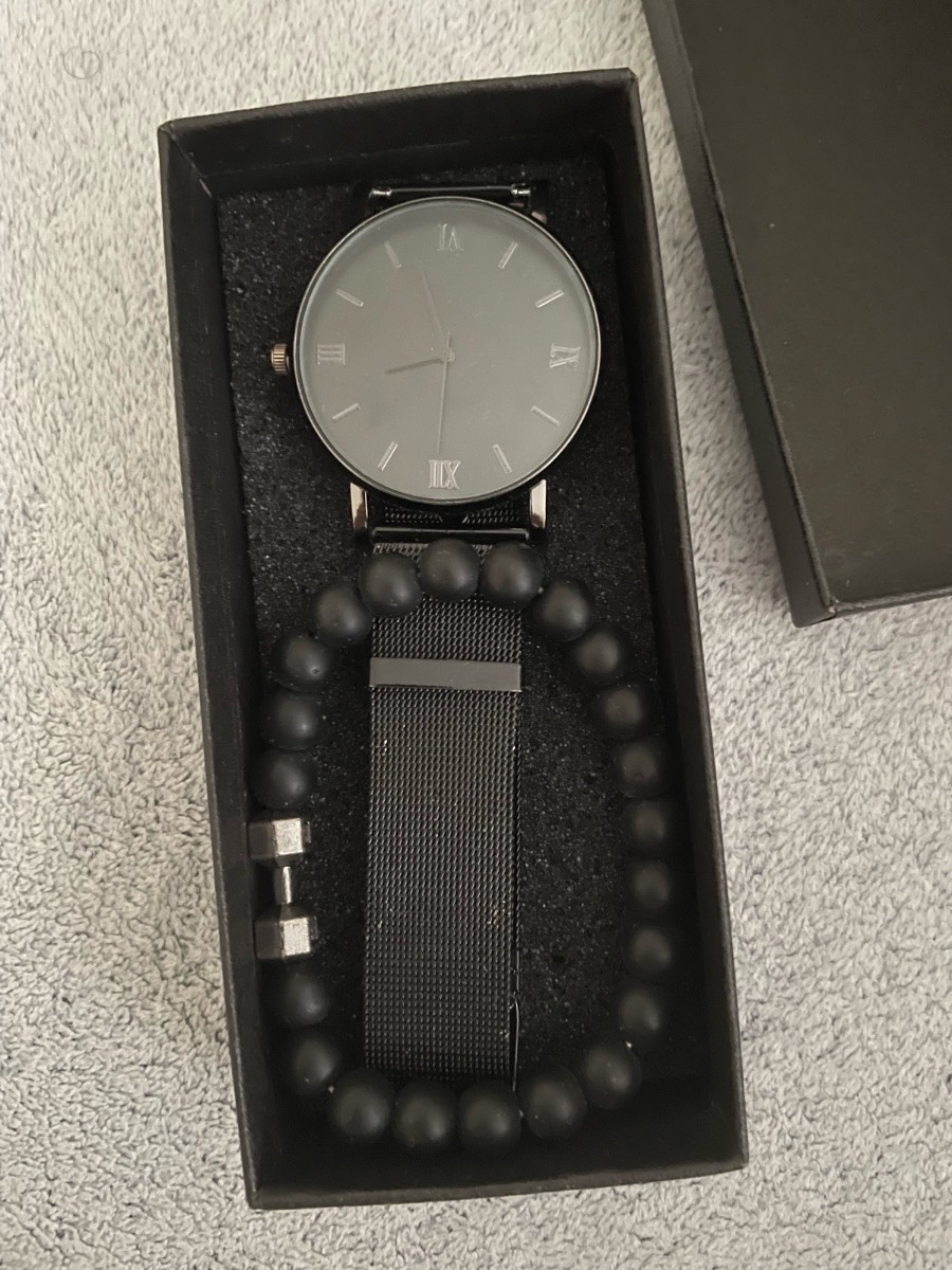 Black watch and black bracelet set