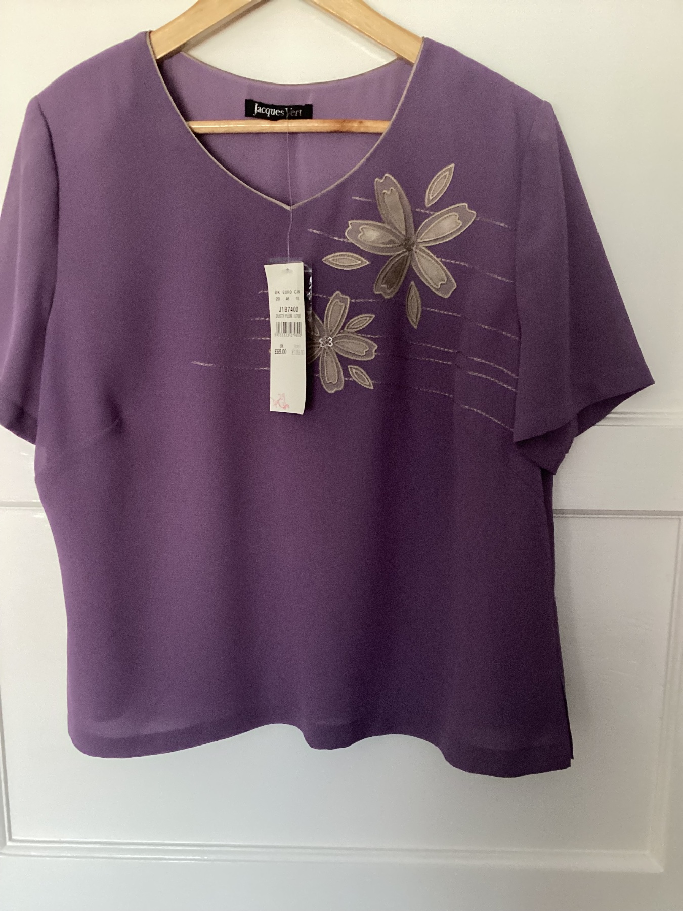 Jacques Vert Short Sleeve Embroidered Blouse Size 20