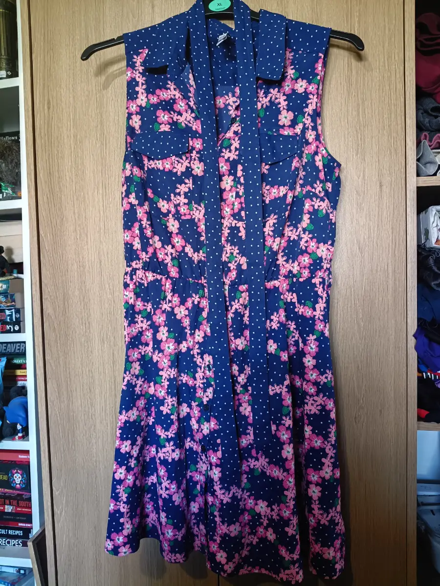 H By Hendy Holland Navy Floral & Polka Dot Shirt Dress Size 14 Sleeveless