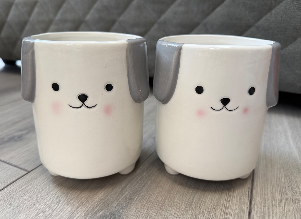 Two cute puppy plant pots - Small