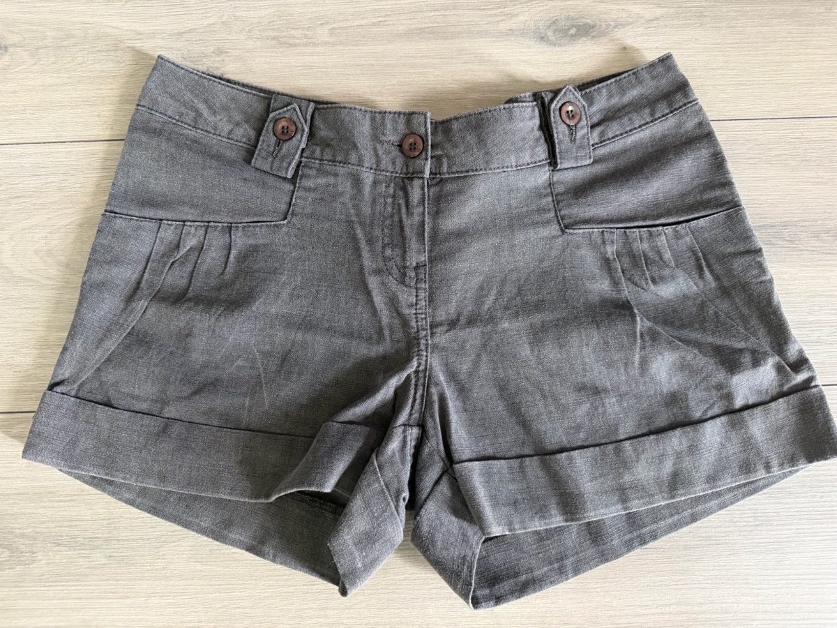 Vintage Topshop Tailored Shorts UK 10 Grey Turn-Up Cuffed Y2K